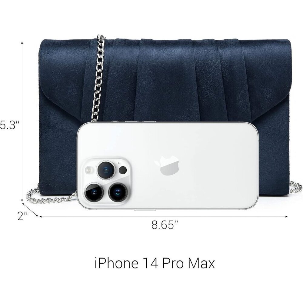 Women's 1-Velvet Navy Evening Pleated Envelope Clutch Bag for Wedding Party - Picture 5 of 5